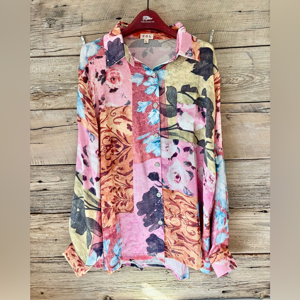 POL The Rose Patchwork Button-Down Top Large - image 3